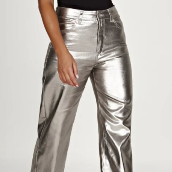 Meshki Silver Metallic Jeans XS (2) NWT - Picture 1 of 3